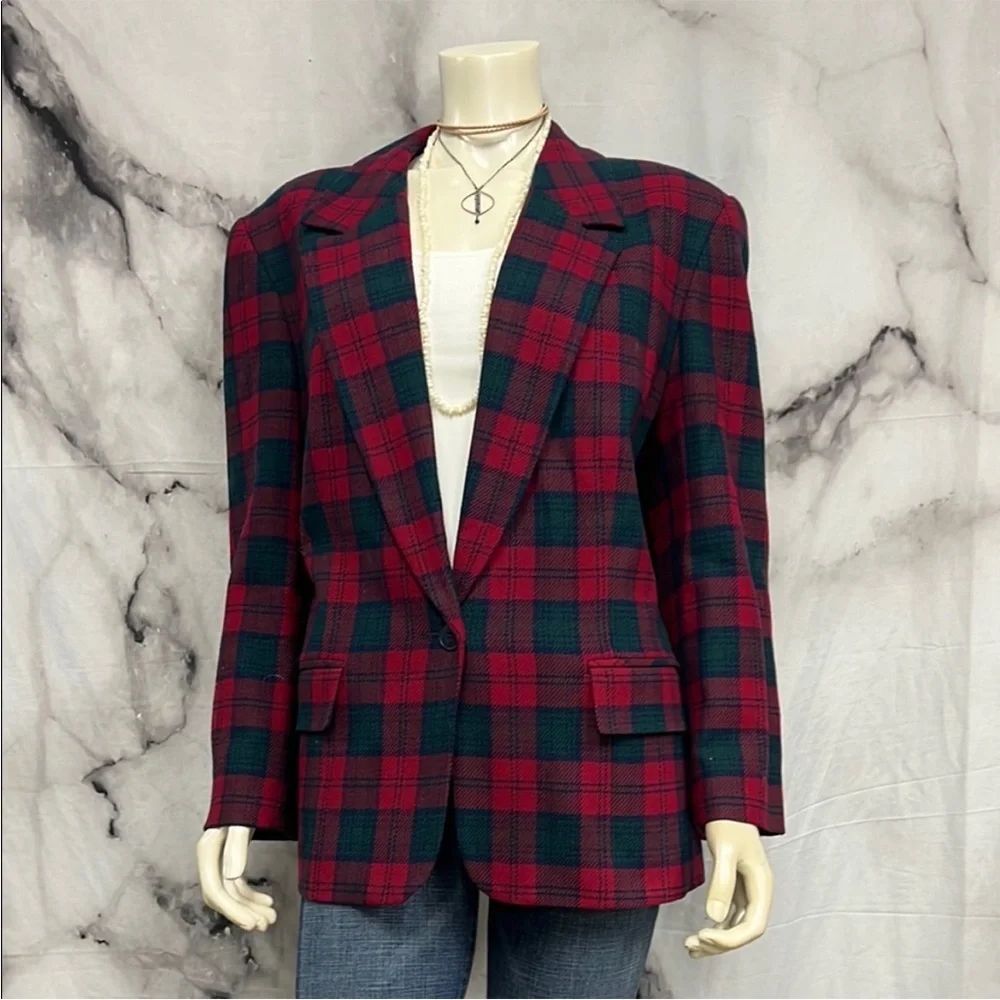 * 1980s vintage Pendleton tartan plaid wool blazer - Picture 5 of 9